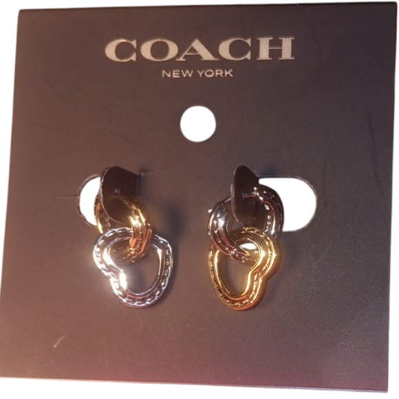 Coach Gold and Silver Heart Earrings - Picture 1 of 1